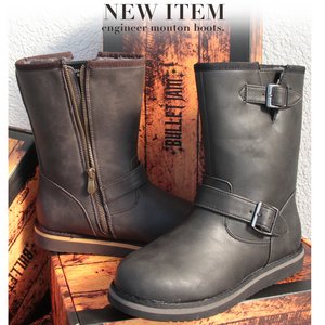 【☆BULLET JAM☆】☆ムートンエンジニアブーツ(ロング)/ブラックストーム24.0cm〜24.5cm
