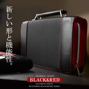 VACERON HEARTS セカンドバッグ 牛革/ナイロン BLACK×RED