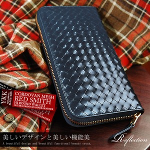 ラウンドファスナー RED SMITH リフレクション　馬革×牛革メッシュ編み込み/ネイビー×ホワイト