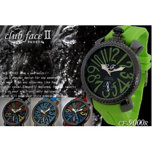 メンズ腕時計 ビッグフェイス　トップリューズデザイン◇-clubface-　ラバーバンド腕時計/グリーン