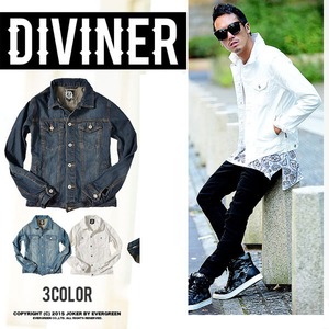 こだわりのヴィンテージ感★【DIVINER】デニムジャケット/メンズ 秋冬 ジーンズ ブルゾン/ホワイトMサイズ