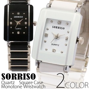 レディース腕時計メンズ【SORRISO　ソリッソ】レディース・モノトーン＆ストーン・スクエアケース腕時計/ブラック
