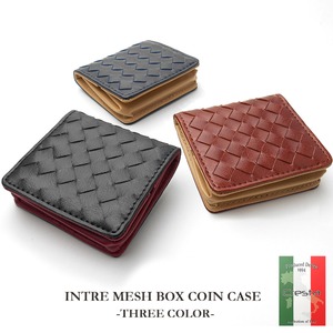  コインケース【CRESTA】イントレメッシュ編み込み　カラートリミングBOX型コインケース/ブラック×レッド 	