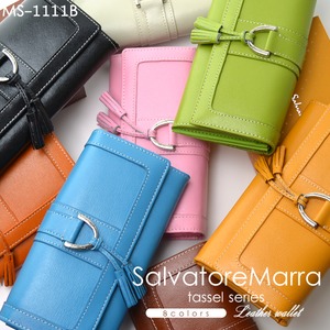  レディース長財布【Salvatore Marra】タッセル付き牛革製長財布　MS-1111B/ブルー