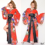 超ゴージャス ビジュー シフォン ロング 着物 ドレス レッド セクシー キャバドレス 花魁 おいらん