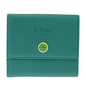 Bvlgari(ブルガリ) S.BULGARI ロゴ型押し Wホック 小銭入れ付 二つ折り財布 カーフレザー エメラルドグリーン 34611 CALF/GRN