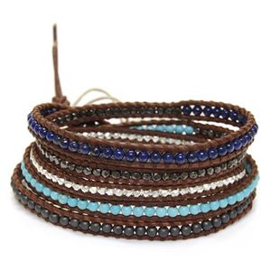 CHAN LUU（チャンルー） BSM-1587 TQ MIX／N BRW ≪2015SS≫メンズ 5ラップブレスレット ターコイズ、シルバーナゲットなどをナチュラルブラウンレザーで編み込んだ5連ブレス