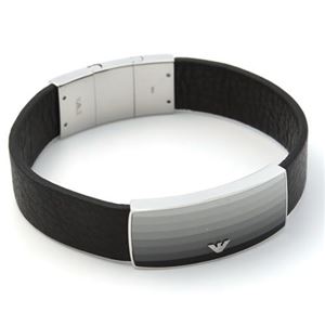 EMPORIO ARMANI（エンポリオアルマーニ） EGS1977040 イーグルロゴ ボーダー・グラデーション プレート レザー ブレスレット ステンレススチール