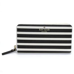 Kate Spade（ケイトスペード）FAIRMOUNT SQUARE Lacey ボーダー柄 ラウンドファスナー長財布 ≪2015SS≫ PWRU4235 79 Black/Sandy Beach