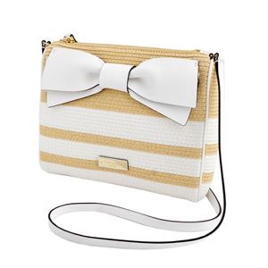 KATE SPADE（ケイトスペード） PXRU6465 160 Natural/Fresh White リボンモチーフ ボーダー ストロー ミニショルダーバッグ かごバッグ Clement Street Straw Cayli