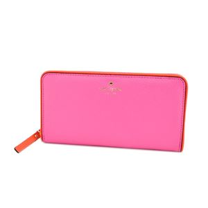 KATE SPADE（ケイトスペード） PWRU4938 954 Tulip Pink/Bright Papaya バイピング バイカラー ラウンドファスナー長財布 Cobble Hill Lacey