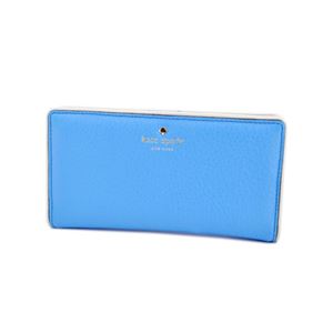 KATE SPADE（ケイトスペード） PWRU4939 484 Alice Blue/Cement バイピング バイカラー 背面ファスナー小銭入れ＆定期入れ付 二つ折り長財布 Cobble Hill Stacy