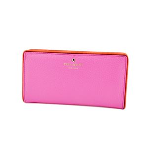 KATE SPADE（ケイトスペード） PWRU4939 954 Tulip Pink/Bright Papaya バイピング バイカラー 背面ファスナー小銭入れ＆定期入れ付 二つ折り長財布 Cobble Hill Stacy