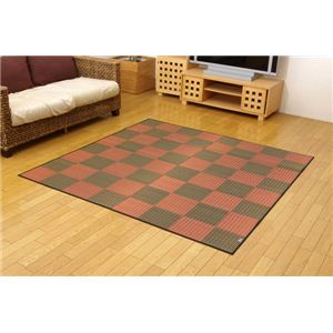 純国産/日本製 い草花ござカーペット 『銀河』 レッド（赤） 江戸間2畳（約174×174cm）
