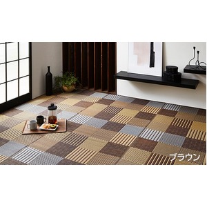 純国産/日本製 い草花ござカーペット 『京刺子』 ブラウン 本間10畳（約477×382cm）