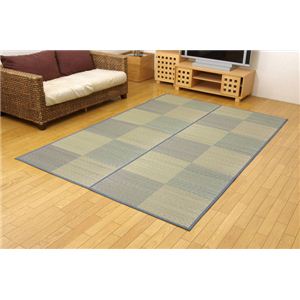 い草花ござカーペット 『DXパルコ裏張CP』 ブルー 江戸間3畳（約174×261cm） （裏：不織布）