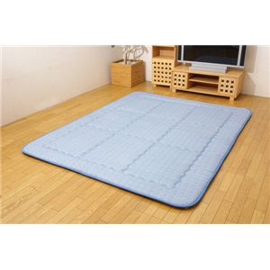 国産（日本製）固綿40mm使用 綿プリント ふっくら敷 『エールツーF敷』 ブルー 190×240cm 長方形