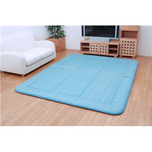 国産（日本製）固綿40mm使用 綿プリント ふっくら敷 『プラージュF敷』 ブルー 190×190cm 正方形
