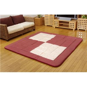 国産（日本製）固綿40mm使用 綿プリント生地 ふっくら敷 『スージーIY F敷』 ローズ 190×190cm 正方形