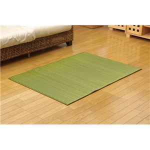 純国産/日本製 い草ラグカーペット 夏用 『Fソリッド』 グリーン 約87×130cm（裏：ウレタン）