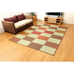 純国産/日本製 袋織 い草ラグカーペット 夏用 『F和格子』 ブラウン 約191×250cm（裏：ウレタン）