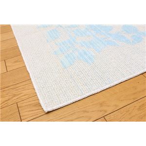 綿混タフトカーペット 『冷感リーフ』 ブルー 130×185cm（キシリトール加工）