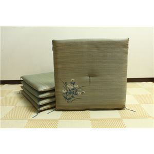 純国産/日本製 捺染返し い草座布団 『小花 5枚組』 ブルー 約55×55cm×5P