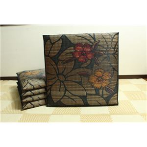 純国産/日本製 袋織 織込千鳥 い草座布団 『なでしこ 5枚組』 ブラック 約60×60cm×5P
