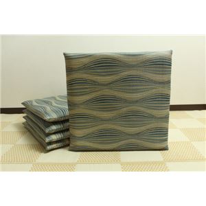 純国産/日本製 捺染返し い草座布団 『いぶき 5枚組』 ブルー 約55×55cm×5P