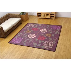 純国産/日本製 袋三重織 い草ラグカーペット 夏用 『D×バラJP』 パープル 約191×250cm（裏：不織布）