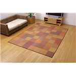 純国産/日本製 袋三重織 い草ラグカーペット 夏用 『D×カラフルブロック』 ブラウン 約140×200cm（裏：不織布）