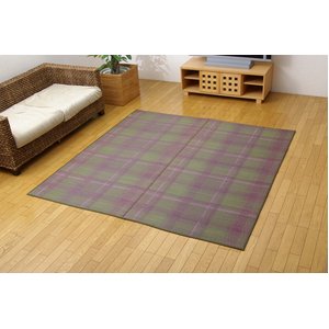 純国産/日本製 袋三重織 い草ラグカーペット 夏用 『Fボルケーノ』 グリーン 約191×250cm（裏：ウレタン）