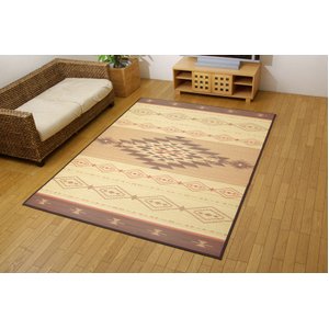 キリム柄プリント 竹カーペット 『DXキリム』 ローズ 180×240cm（中材：ウレタン）
