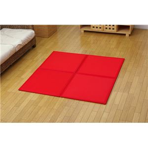 【日本製】コンパクト カラージョイントマット 『プリズムU畳』 レッド（赤） 約67×67cm（4枚1セット）