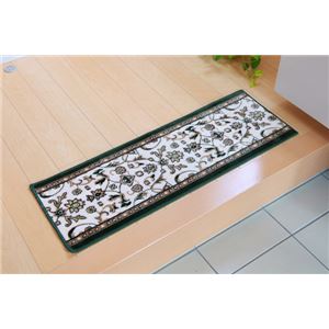 玄関マット 室内/屋内用 あがり框 洗える モケット織り 王朝柄 『メンデル』 グリーン 30×110cm 滑りにくい加工