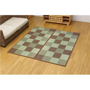 純国産 い草花ござ 『STブロック』 ブラウン 江戸間2畳（約174×174cm）(裏:ソフトテック15mm)