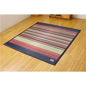 純国産 エスニック調 い草ラグカーペット『DXデニムラルフ』 ブルー 191×250cm