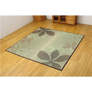 リーフ柄 い草ラグカーペット 夏用 『NSプラハ』 ブラウン 191×250cm （裏：滑りにくい加工）
