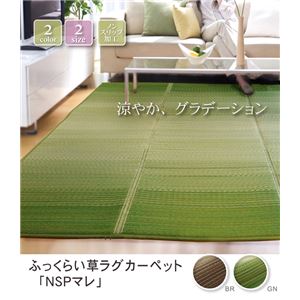 ふっくらボリューム グラデーションい草ラグカーペット 夏用 『NSPマレ』 グリーン 200×200cm （裏：滑りにくい加工）