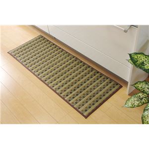 キッチンマット 180 い草ドット柄 ブラウン 『ドロップ』 約43×180cm （裏面：滑りにくい加工）