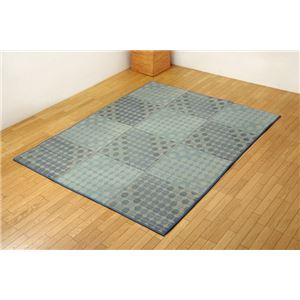 ふっくらボリューム い草ラグカーペット 夏用 ドット柄 『NSPサークル』 ブルー 約200×200cm （裏面：滑りにくい加工）