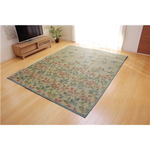 ふっくらボリューム い草ラグカーペット 夏用 リーフ柄 『NSPグランデ』 約200×200cm （裏面：滑りにくい加工）