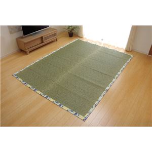 い草ラグカーペット かわいい花柄 『NSフレグランス』 ブルー 約191×250cm （裏面：滑りにくい加工）