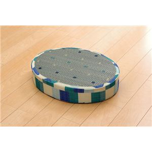 スツール い草クッション 『マリータ 楕円 スツール』 ブルー 約45×35×H8cm