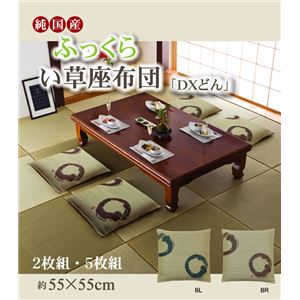 中わた1.5倍 純国産 捺染千鳥 い草座布団 『DXどん 5枚組』 ブラウン 55×55cm×5P