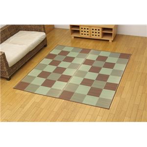 純国産 い草花ござカーペット 『ブロック』 ブラウン 江戸間2畳（174×174cm）