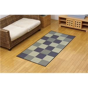 純国産 い草花ござカーペット 『ブロック』 グレー 江戸間1畳（87×174cm）
