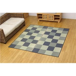 純国産 い草花ござカーペット 『ブロック』 グレー 江戸間2畳（174×174cm）