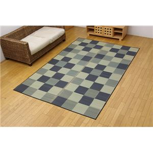 純国産 い草花ござカーペット 『ブロック』 グレー 江戸間10畳（435×352cm）