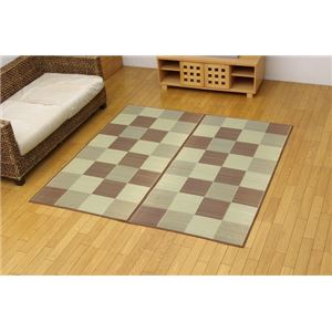 純国産 い草花ござ 『Fブロック』 ブラウン 江戸間2畳（174×174cm）（裏：ウレタン）